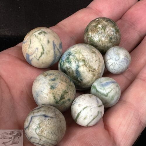 Lot of 8 Crockery Marbles, Handmade 1/2-7/8 in, 1860-1920, Lauscha Germany, S756 - Picture 1 of 5